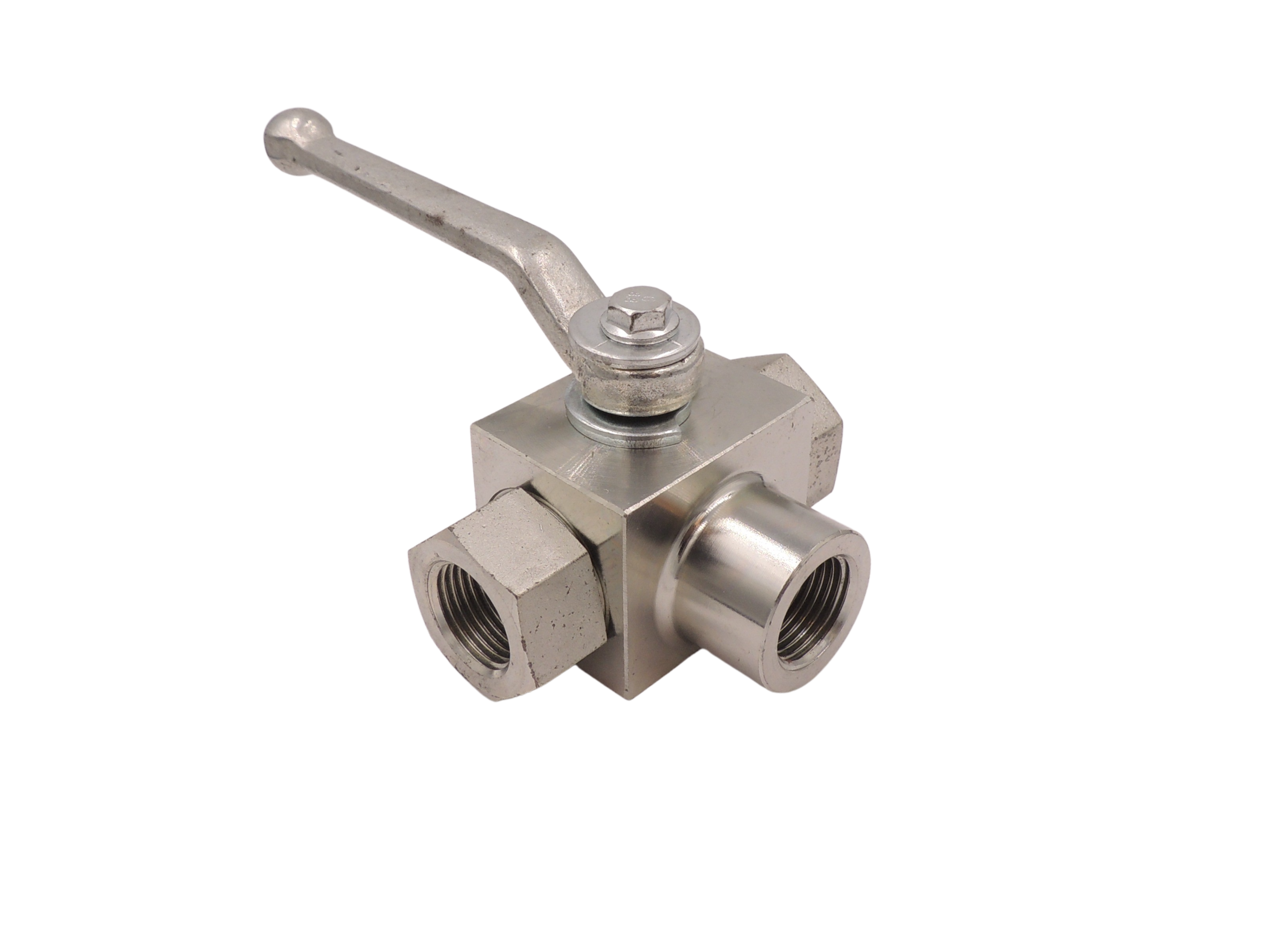 Kuglehane 1/2" 3-vejs. L-type 500 Bar.