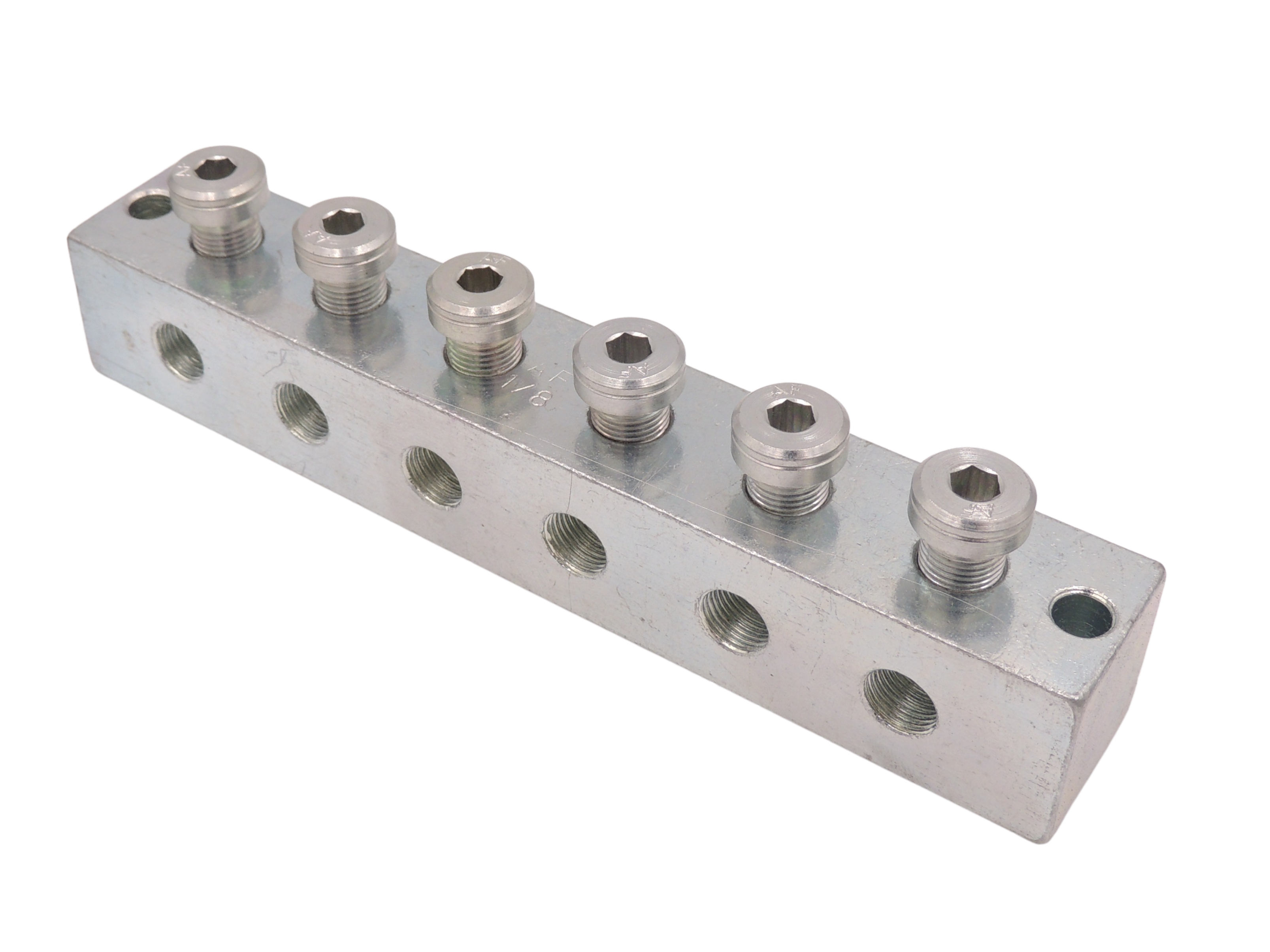 Smøreblok T-boret/RG1/8" m 6 udgange