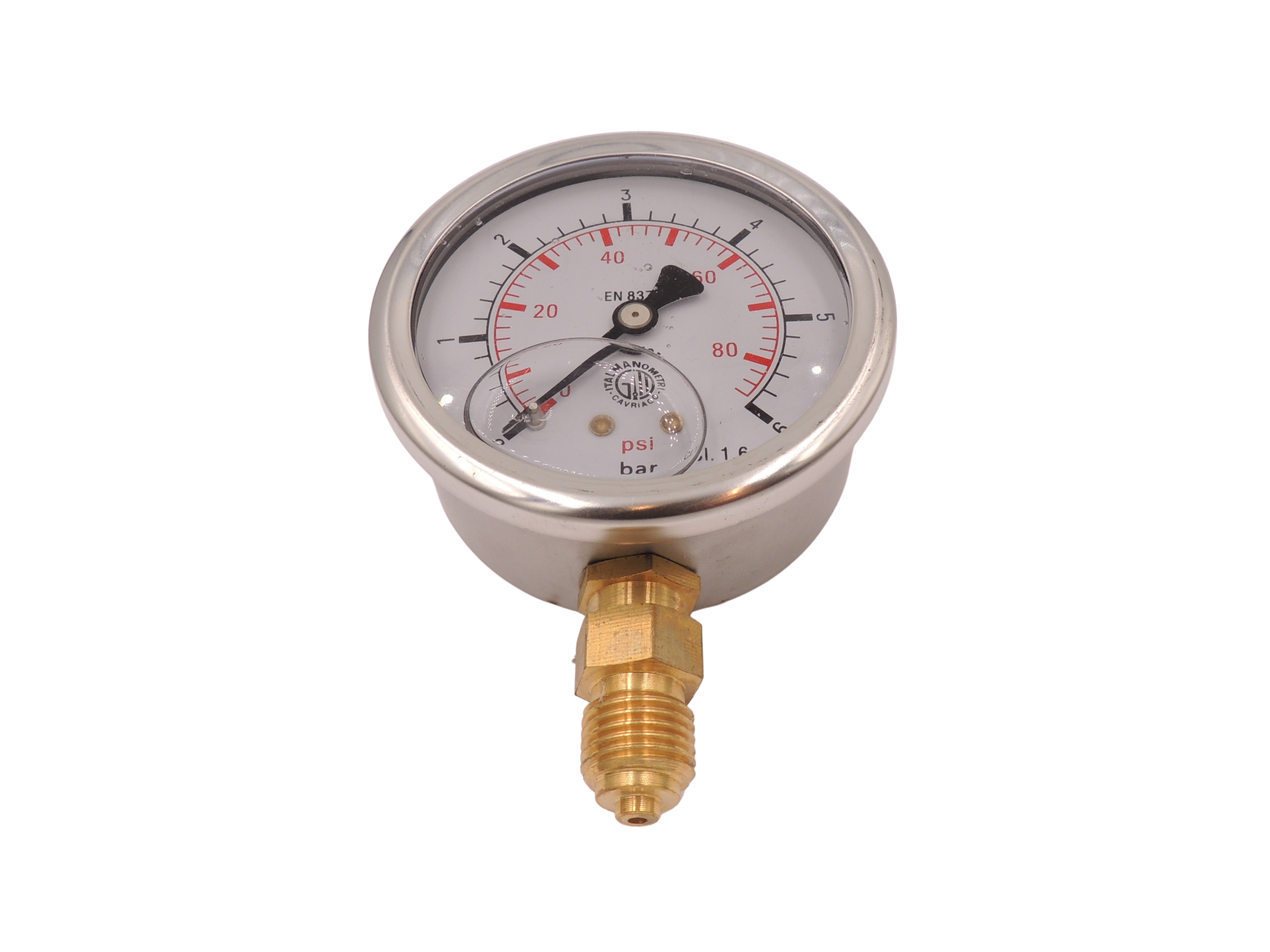 Manometer 63 mm 0-6 bar. Studsmonteret